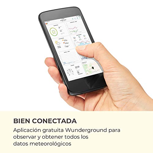Waldbeck Huygens Estación meteorológica - 6 en 1, 6 Mediciones en Pantalla, Pantalla en Color, Aviso por Temporal, Datos precisos del Tiempo al Instante, Luz LED, WiFi, App, Negro-Blanco