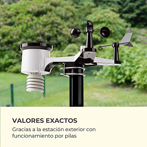 Waldbeck Huygens Estación meteorológica - 6 en 1, 6 Mediciones en Pantalla, Pantalla en Color, Aviso por Temporal, Datos precisos del Tiempo al Instante, Luz LED, WiFi, App, Negro-Blanco