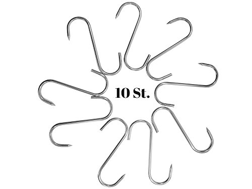 Wandero 10 Unidades 120 mm de Acero Inoxidable, Carne Ganchos Carnicero Inoxidable (para Colgar, Ganchos con Punta Scharfer, Adecuado para metzgerei, Carnicería,