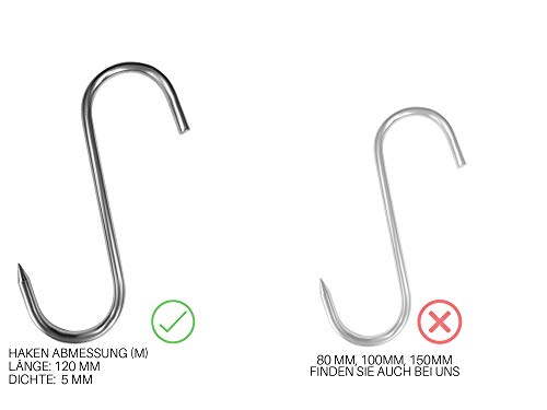 Wandero 10 Unidades 120 mm de Acero Inoxidable, Carne Ganchos Carnicero Inoxidable (para Colgar, Ganchos con Punta Scharfer, Adecuado para metzgerei, Carnicería,