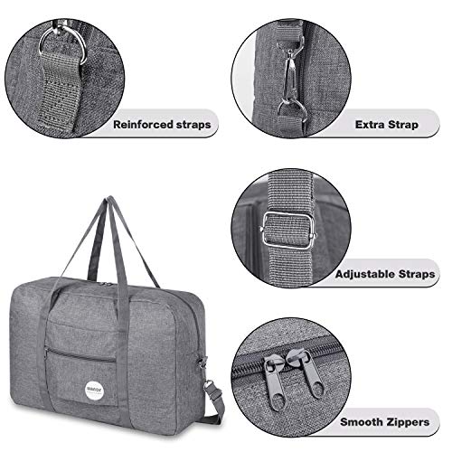 WANDF Foldable Travel Duffel Bag Super Lightweight for Luggage, Sports Gear or Gym Duffle, Water Resistant Nylon (F-Gris Claro con Correa de Hombro)