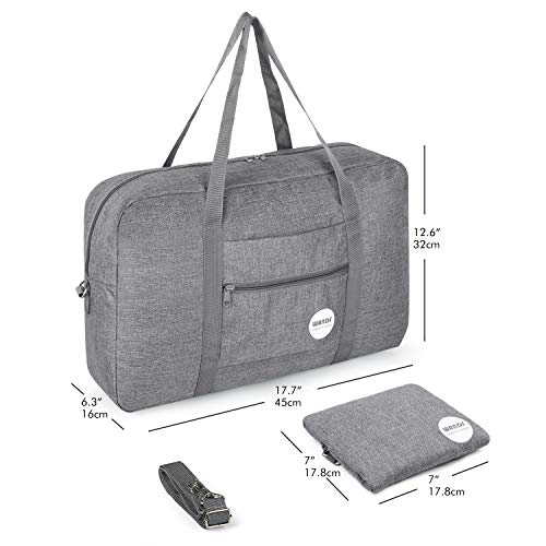 WANDF Foldable Travel Duffel Bag Super Lightweight for Luggage, Sports Gear or Gym Duffle, Water Resistant Nylon (F-Gris Claro con Correa de Hombro)