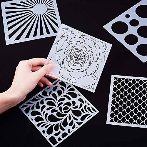 WANDIC - Juego de 5 plantillas de estampados, paquete de plantillas troqueladas para pintar con diseños variados, para proyectos artísticos y de manualidades