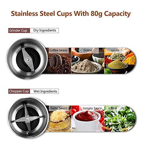 WEIZI Molinillo de café eléctrico Molinillo de café eléctrico con Cuenco extraíble 1 Cuencos de Acero Inoxidable extraíbles para Granos de café Frutos Secos y Especias Blanco