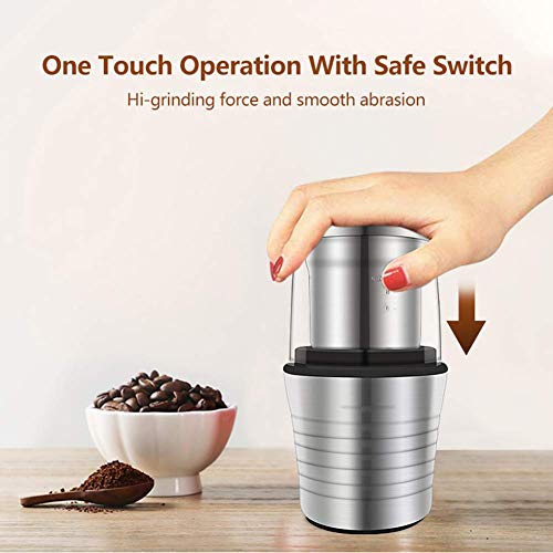 WEIZI Molinillo de café eléctrico Molinillo de café eléctrico con Cuenco extraíble 1 Cuencos de Acero Inoxidable extraíbles para Granos de café Frutos Secos y Especias Blanco