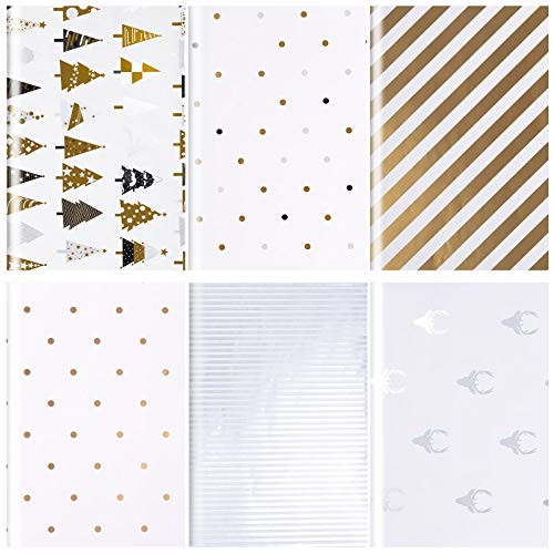 Whaline - Papel de regalo para Navidad, diseño de reno, color dorado y plateado, 6 diseños