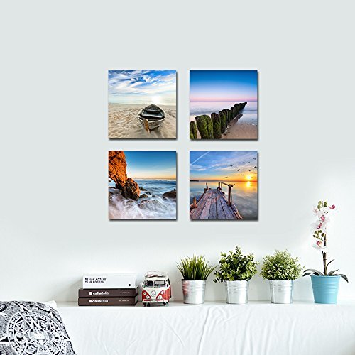 Wieco Art - Juego de lienzos decorativos (4 unidades), diseños con vistas al mar