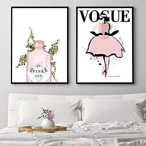 WKAQM Minimalista Pared Arte Imagen Sala De Estar HabitacióN DecoracióN Libro Moda NiñA Rosa Ginebra Lienzo Pintura Moda PóSter Y Grabados Hogar DecoracióN 40 × 60 Cm × 2 Sin Marco