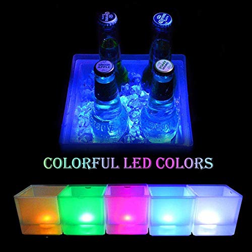 WLKQ Cubitera - Vino Cubo - Cubo Hielo - Cubo Cuadrado de Doble Capa con luz LED para Hielo - para Fiestas, Bares, champán, Cerveza, Vino, Bebidas As Show 3.5L