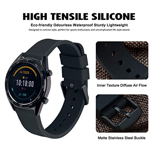 WOCCI 20mm Silicona Correa Reloj Hombre Mujer con Hebilla de Negro, Pulsera de Repuesto Negro