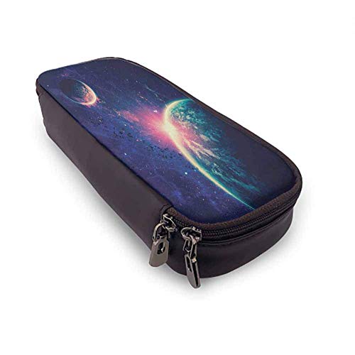 XCNGG Estuche para bolígrafos y lápices Galaxy, tema del espacio exterior Planeta Tierra Marte en el espacio Descubrimiento del universo Astronomía Arte Cremalleras lisas, impermeable azul marino rosa