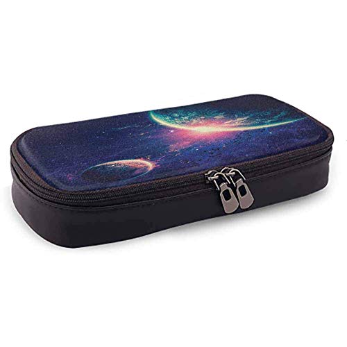 XCNGG Estuche para bolígrafos y lápices Galaxy, tema del espacio exterior Planeta Tierra Marte en el espacio Descubrimiento del universo Astronomía Arte Cremalleras lisas, impermeable azul marino rosa
