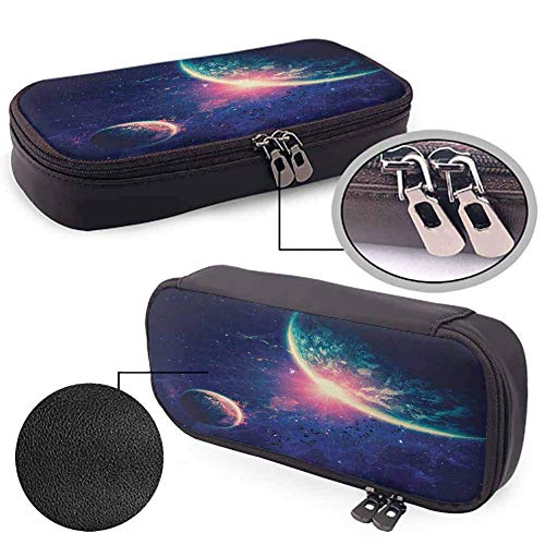 XCNGG Estuche para bolígrafos y lápices Galaxy, tema del espacio exterior Planeta Tierra Marte en el espacio Descubrimiento del universo Astronomía Arte Cremalleras lisas, impermeable azul marino rosa