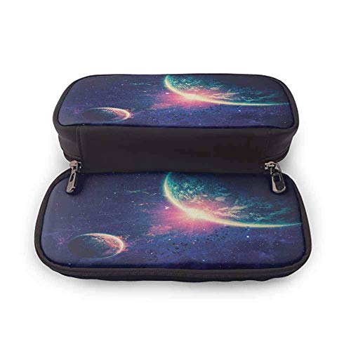XCNGG Estuche para bolígrafos y lápices Galaxy, tema del espacio exterior Planeta Tierra Marte en el espacio Descubrimiento del universo Astronomía Arte Cremalleras lisas, impermeable azul marino rosa