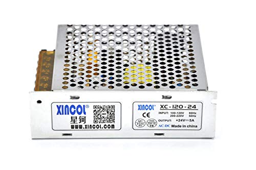 XINCOL Convertidor de CA a CC AC110V/220V a DC24V 5A 120W DC fuente de alimentación transformador regulado para tira de luz LED, CCTV, cámara, proyecto de ordenador, etc.
