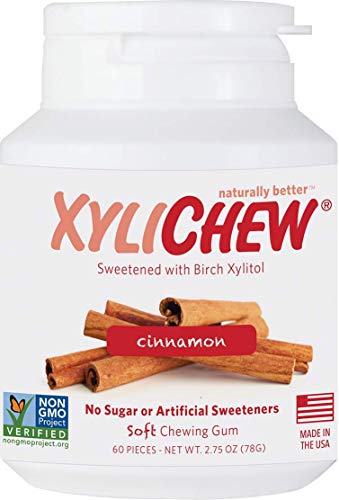 Xylichew 100% de xilitol chewing gum tarros - no ogm, gluten, aspartamo, y la goma sin azúcar aliento -bad y sequedad de boca 60 unidades canela