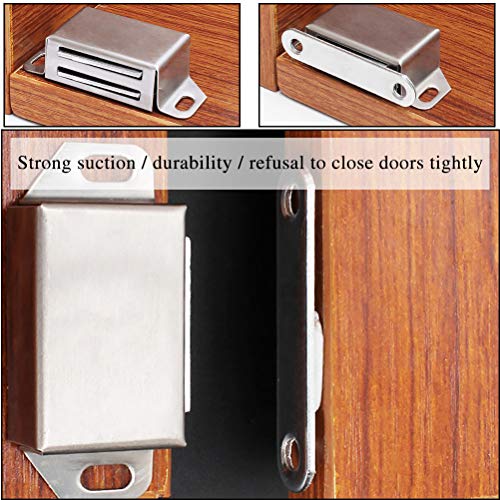 YANSHON Cierres Magnéticos 10pcs con Uñas 40pcs, Cierre Magnetico para Puerta / Armario, imanes cierre puertas, iman puerta armario, pestillo magnético para cerrar puerta, Acero inox, 10kg, 53*22*14mm