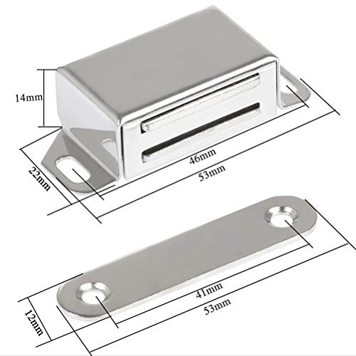 YANSHON Cierres Magnéticos 10pcs con Uñas 40pcs, Cierre Magnetico para Puerta / Armario, imanes cierre puertas, iman puerta armario, pestillo magnético para cerrar puerta, Acero inox, 10kg, 53*22*14mm