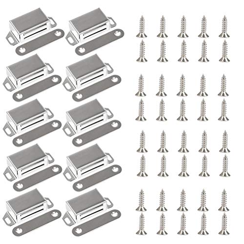 YANSHON Cierres Magnéticos 10pcs con Uñas 40pcs, Cierre Magnetico para Puerta / Armario, imanes cierre puertas, iman puerta armario, pestillo magnético para cerrar puerta, Acero inox, 10kg, 53*22*14mm