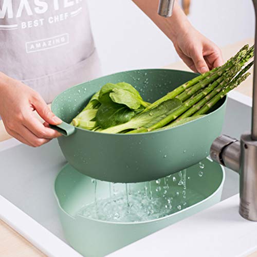 Yarnow Colador de Cocina Cuenco de Colador de Plástico Cesta de Lavado de Verduras Cuenco de Colador con Drenaje Automático para Uso Doméstico (Verde Claro)