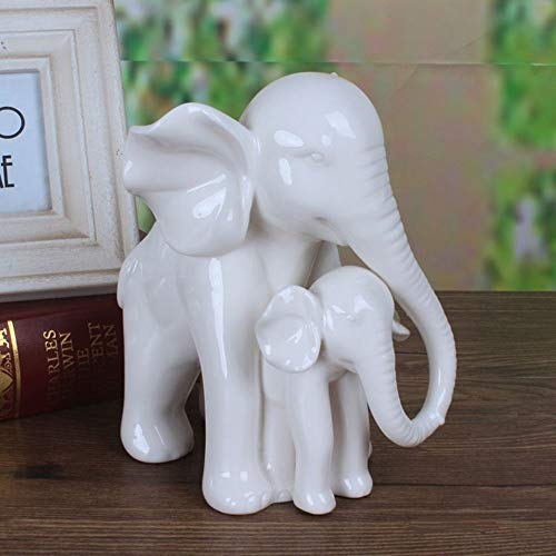 YIYINGSI Escultura de estatua pequeña escultura de jade blanca, porcelana de elefante, madre e hijo, cerámica, artesanía, accesorio para el día de la madre y la cultura del hogar