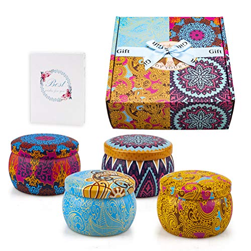 YUE GANG Velas Perfumadas 5.56oz Cera de Soja Aromaterapia Velas de Regalo, Juegos de Velas para Cumpleaños, Aniversario, Aliviar el Estrés, y Uso Diario, Set de 4 Regalos Mujer
