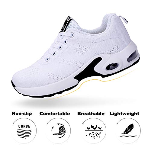 Zapatillas Deportivas de Mujer Air Cordones Zapatillas de Running Fitness Sneakers 4cm Negro Rojo Rosado Púrpura Blanco Blanco 39