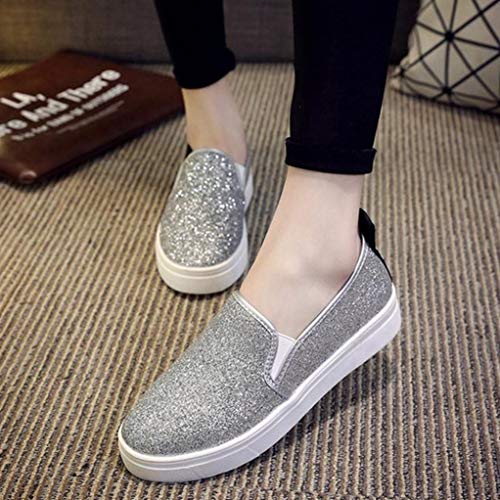 Zapatos Casuales de Las Mujeres Color sólido Deslizamiento Superior Superior en Muffins Plataforma Inferior Gruesa Lentejuelas de Destello de Pedal Zapatos de Lona