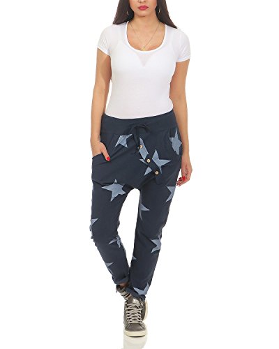 ZARMEXX señoras pantalón holgado de novio con botones pantalones deportivos pantalones de chándal de algodón pantalones de yoga pantalones sueltos ajuste corredores Big Star (azul, 36-40)