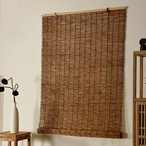 ZHUOZ1T Cortina de Caña Persiana Enrollable Bambú Retro Paja Romana Impermeable Cortina de Protección Solar,para Puertas/Ventanas/Balcón,Instalación Interna/Externa,Personalizable(90x180cm/36x71in)