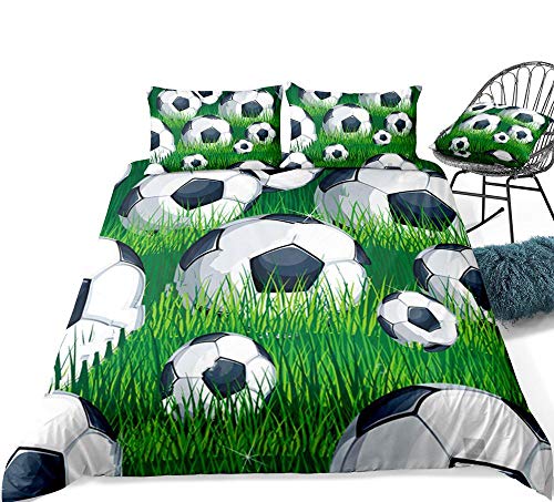 zpangg Juego de Cama de balón de fútbol 3D Ropa de Cama para niños y Adolescentes Campo de fútbol con balones de fútbol sobre Hierba Verde Juego de Funda nórdica Juego de Cama Deportiva Double