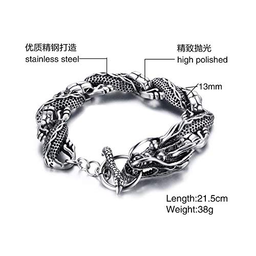 ZSCRL Brazalete de Acero de Titanio dominante Americana, diseño de dragón Tradicional, Color de Acero de 21,5 cm